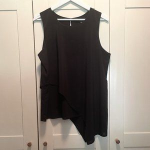 Black Sleeveless Asymmetrical Tiered Blouse, Size L